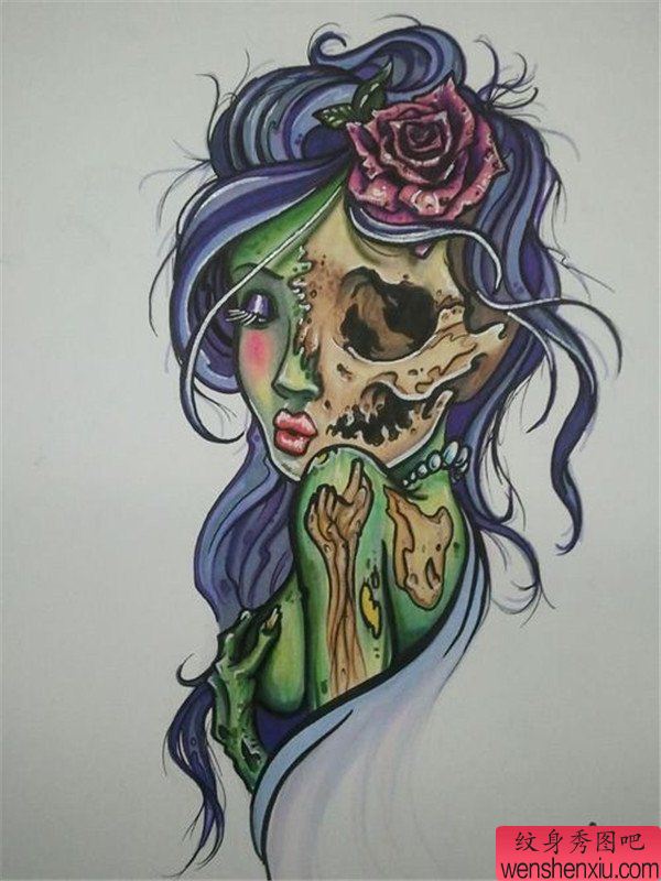 鬼面人物肖像文身作品