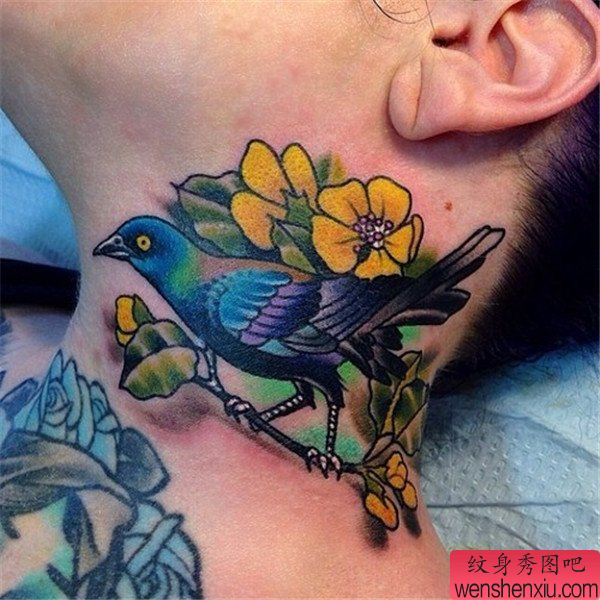 文身秀图吧脖子文身作品