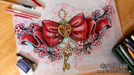 蝴蝶结蕾丝文身作品