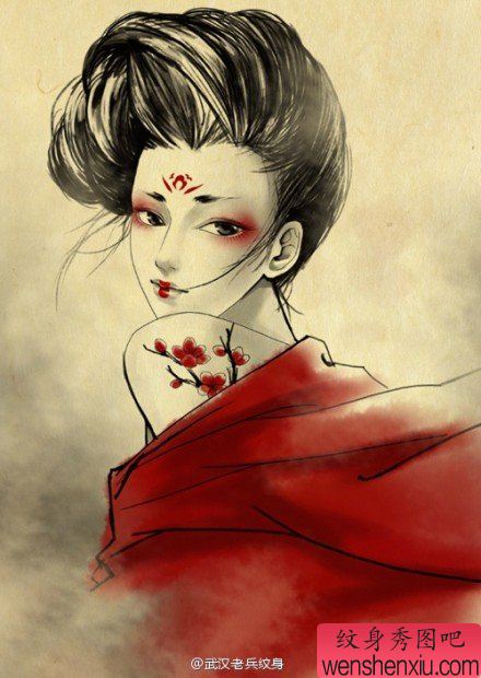 美女插画风格文身作品