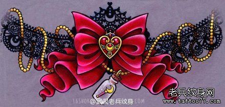 文身馆推荐一幅蕾丝蝴蝶结文身手稿作品