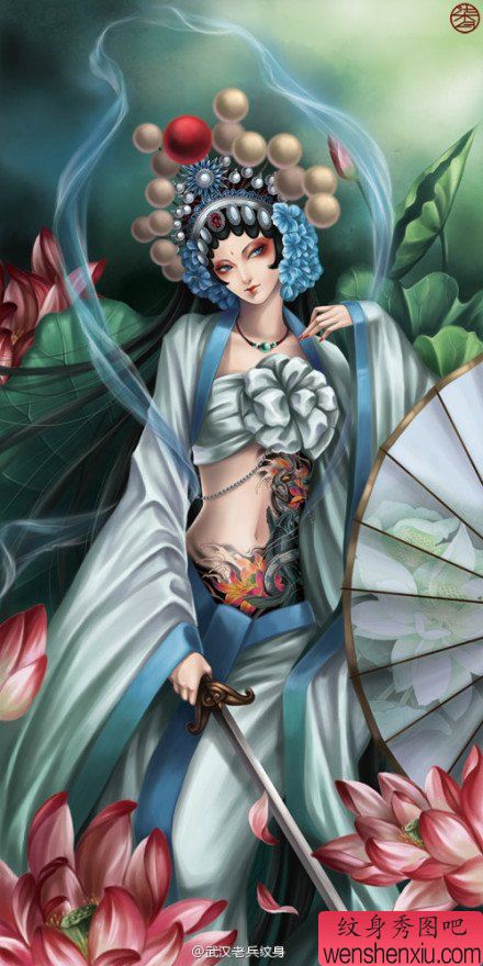 插画美女文身壁纸作品