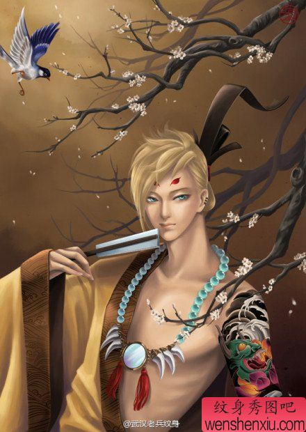 文身秀图吧推荐 一幅插画风格文身作品