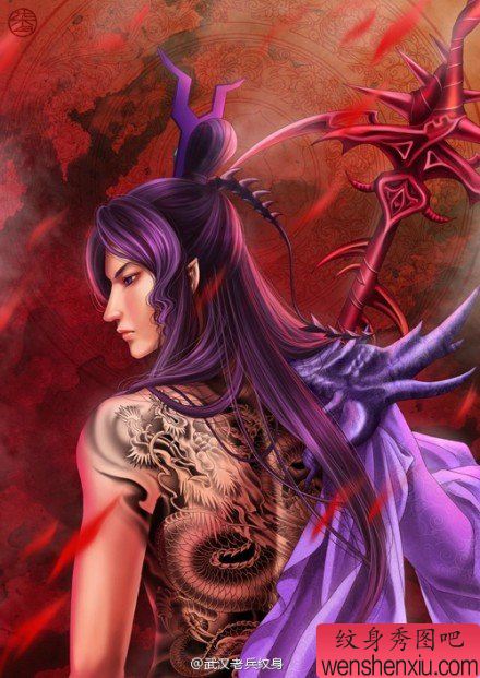 文身秀图吧推荐一幅插画满背文身作品