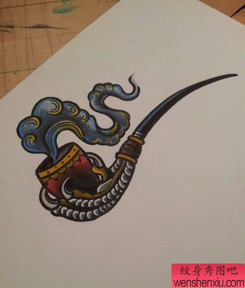 创意的烟斗文身作品