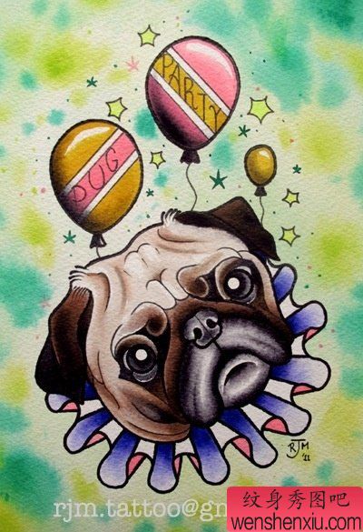 文身秀图吧推荐一幅汪星人文身手稿作品