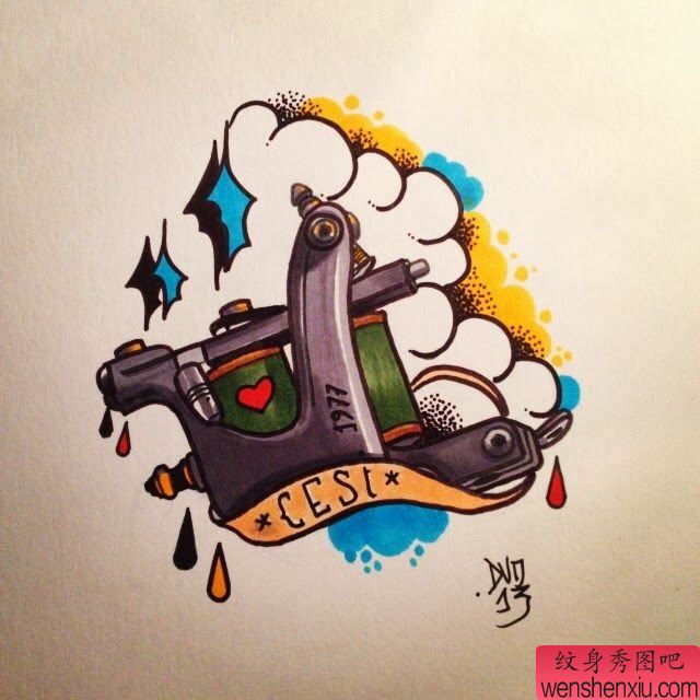 创意彩色文身机手稿作品