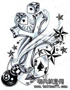 十字架骰子文身手稿作品