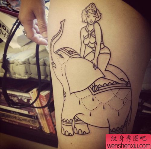 腿部象文身作品