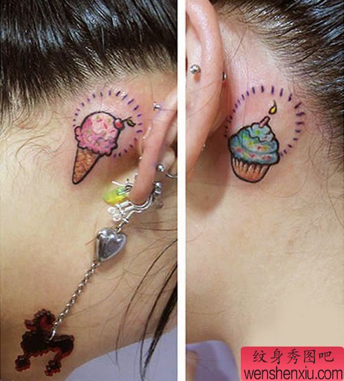 耳后冰淇淋文身作品