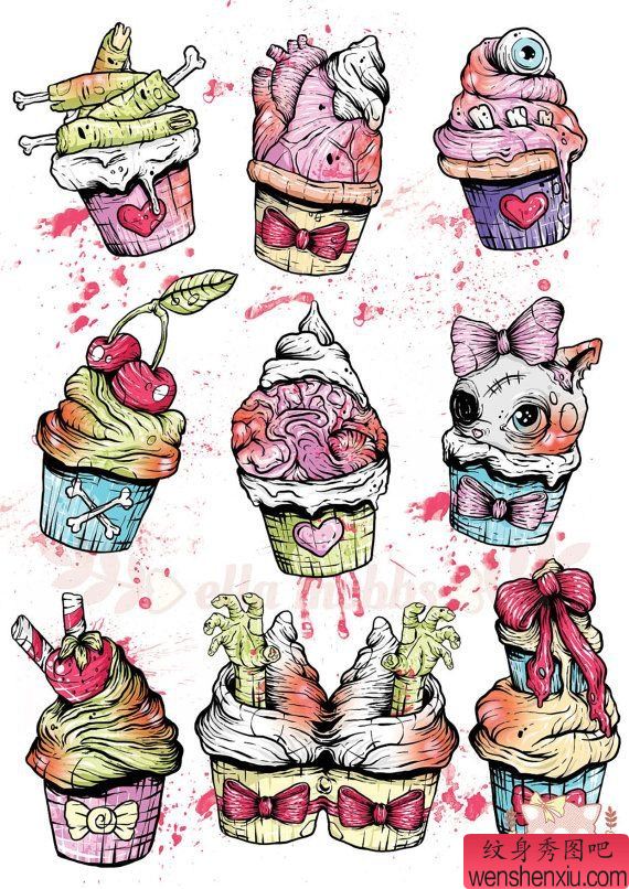 一组冰淇淋文身手稿作品