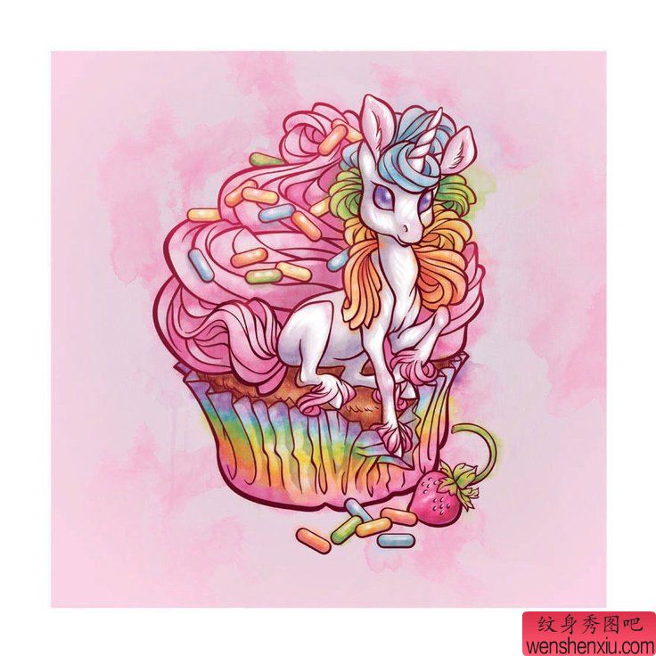 文身秀图吧推荐一幅冰淇淋独角兽文身手稿作品