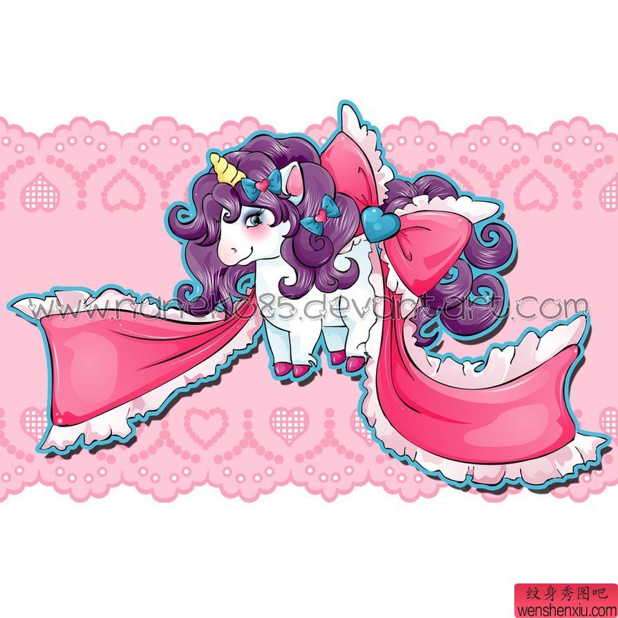 可爱的蝴蝶结独角兽文身手稿作品