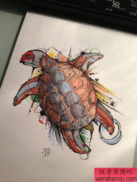 一幅乌龟文身手稿作品