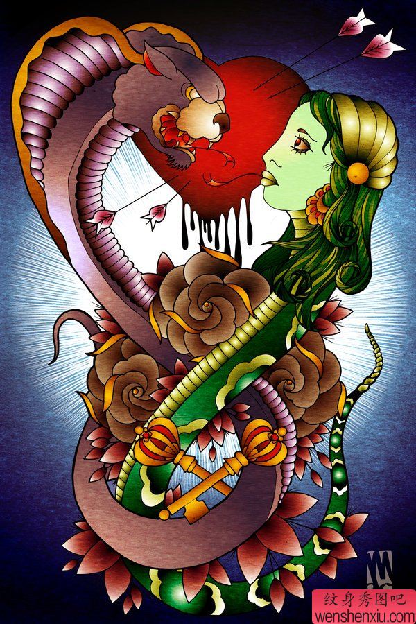 school彩色文身作品