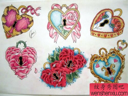 一组锁文身手稿作品