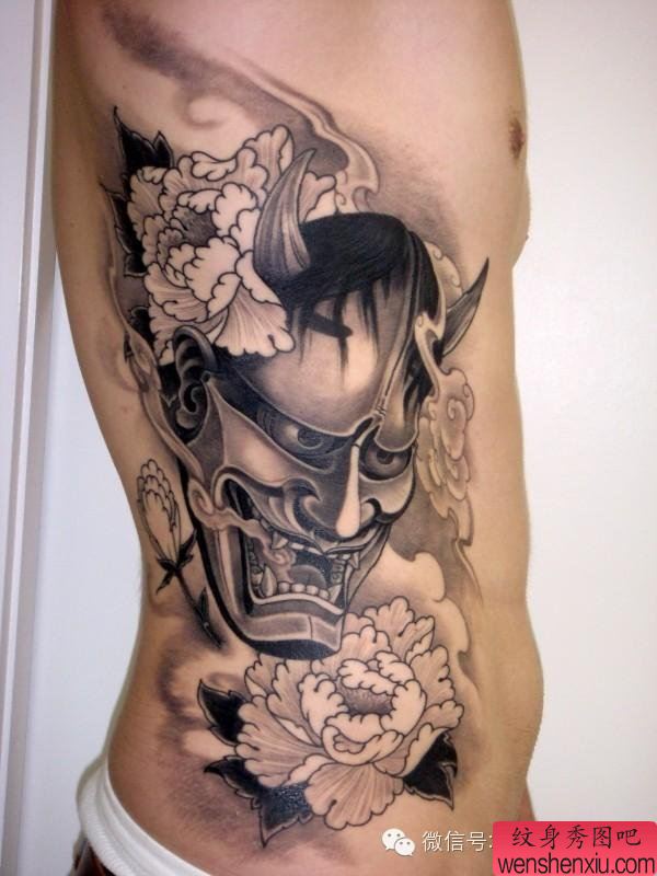 侧腰般若菊花文身作品