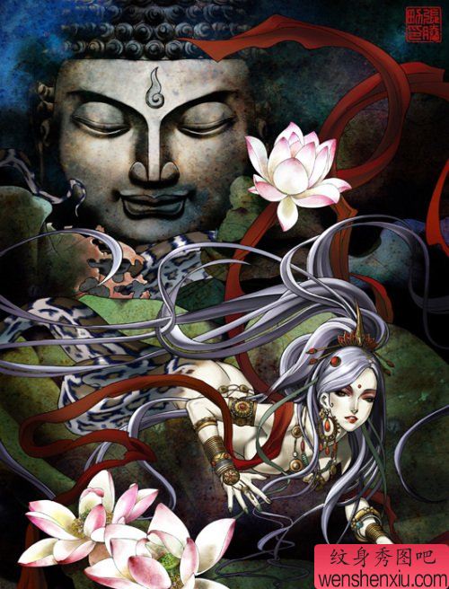 文身秀图吧推荐一幅适合纹满背的佛文身作品