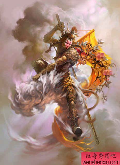 一组齐天大圣孙悟空文身手稿作品