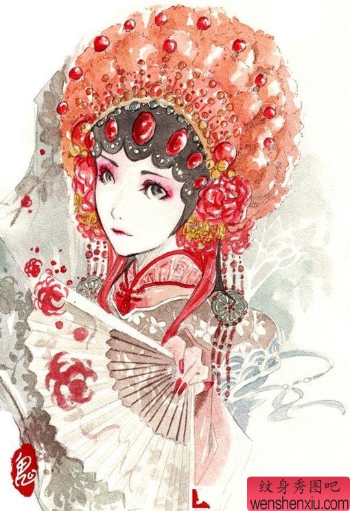 一组人物花旦文身手稿作品