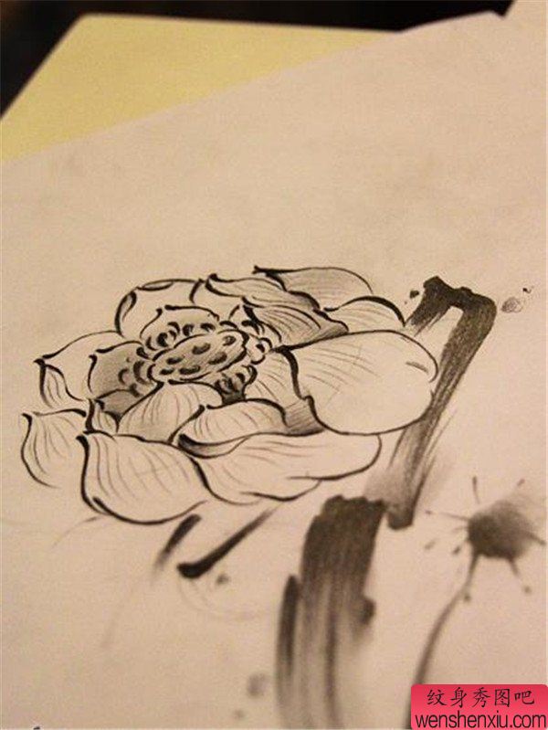 水墨莲花文身手稿作品由文身分享