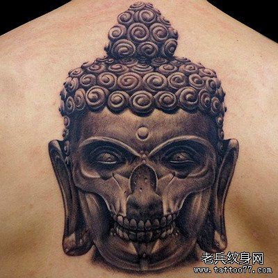 背部佛与魔文身作品