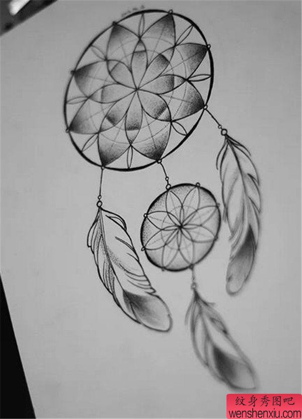 文身秀图吧推荐一幅捕梦网文身手稿作品