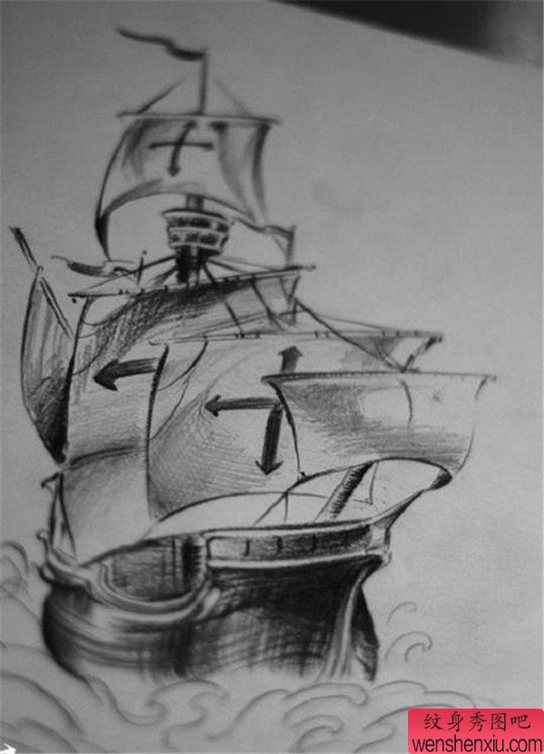 帆船文身作品