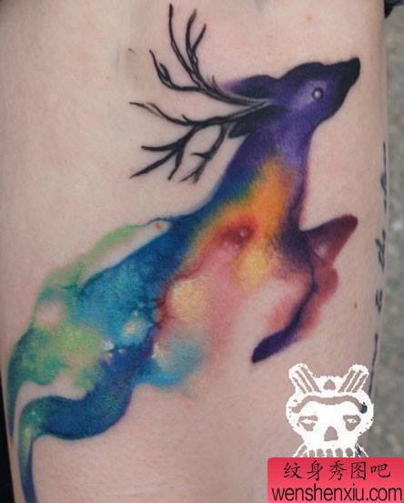 星空鹿文身作品