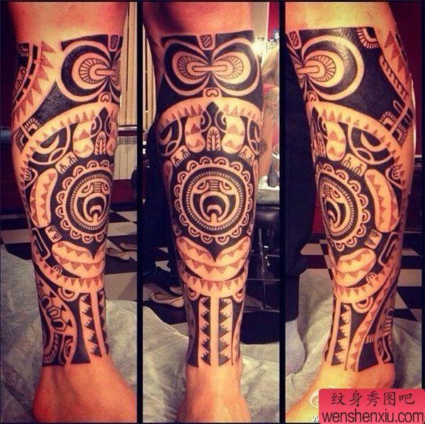 部落图腾腿部文身作品