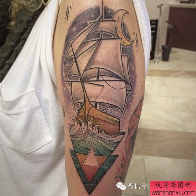 文身秀图吧推荐一组帆船文身作品