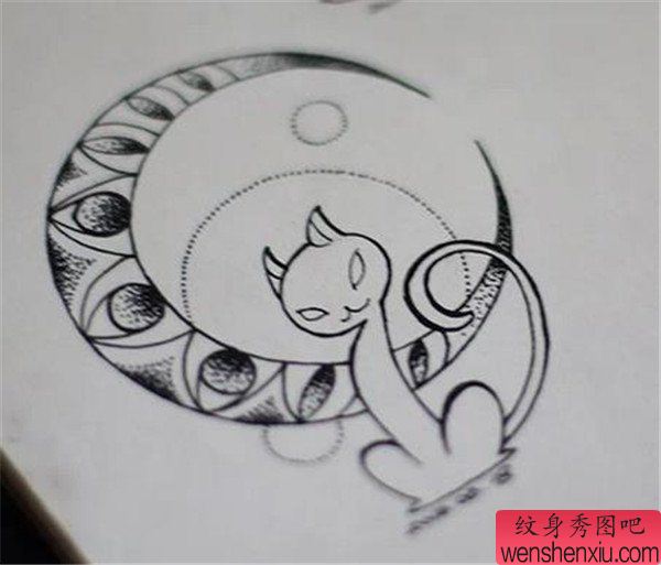 猫咪线稿文身作品