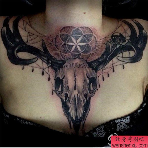 深V鹿头文身作品