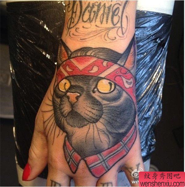 手部墨西哥猫文身作品