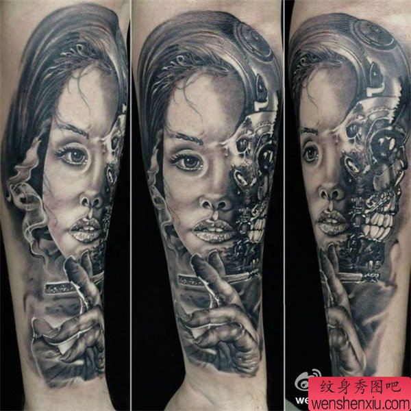 文身秀图吧推荐一幅胳膊机械女郎文身作品