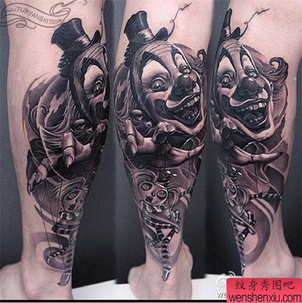 欧美小丑腿部文身作品