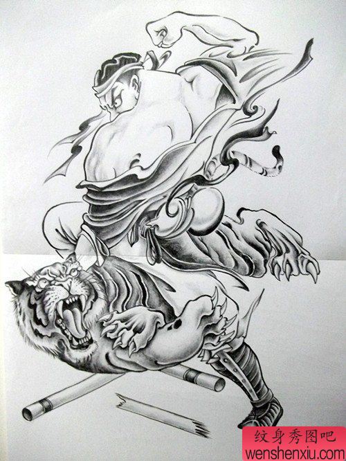 推荐一幅适合满背文身手稿作品