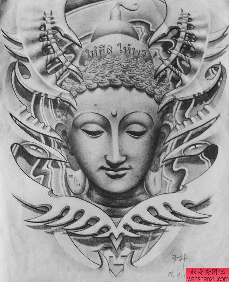 文身秀图吧推荐一组手稿佛头文身作品