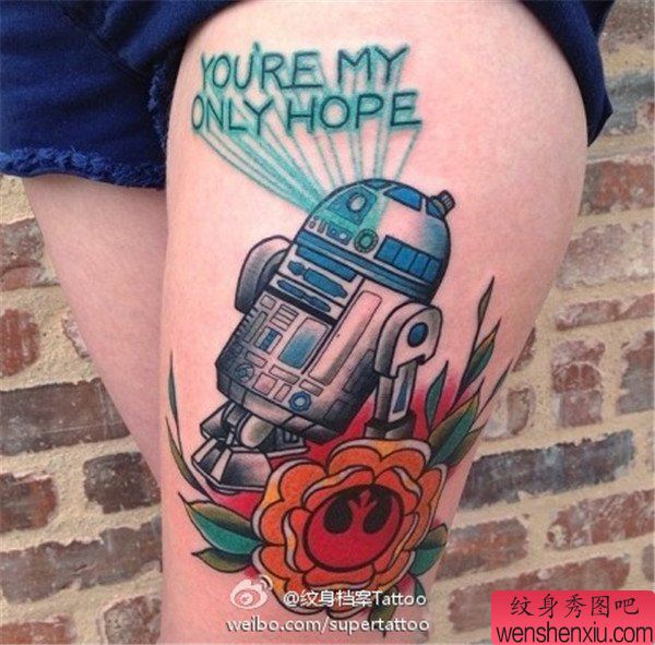 腿部彩色机器人文身作品