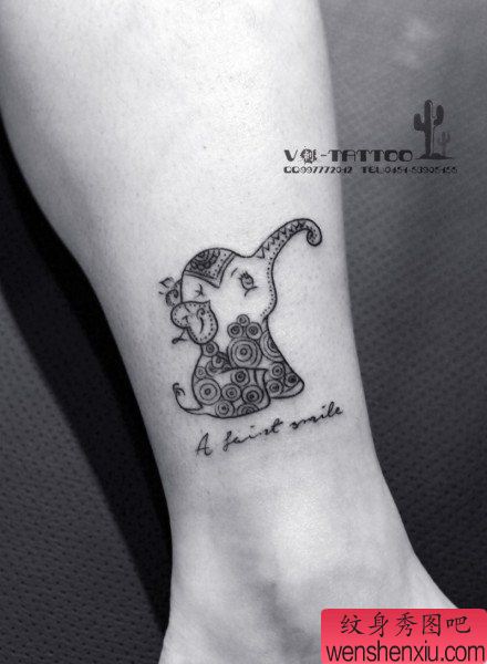 文身秀图吧推荐脚部大象文身作品