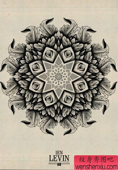 文身秀图吧推荐一幅黑白梵花文身作品