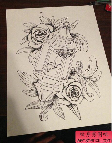 玫瑰花文身作品线稿