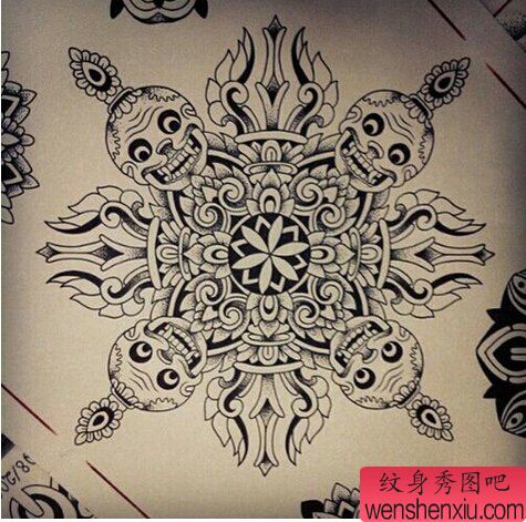 创意的骷髅头文身作品