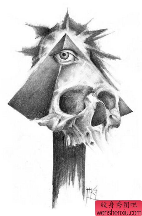 欧美素描骷髅上帝之眼文身作品