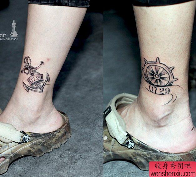 脚踝创意船锚文身作品