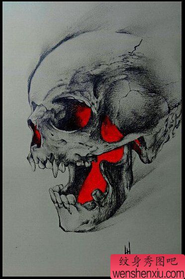 欧美素描骷髅文身手稿作品