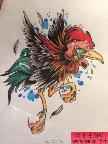 一幅霸气的鸡文身作品