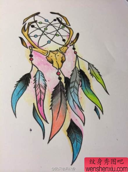 彩色捕梦网文身作品