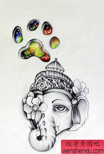 象神小脚丫文身手稿作品