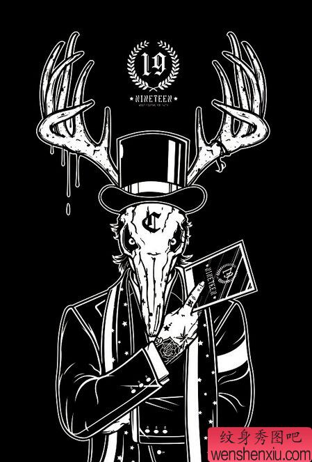 文身秀图吧一幅羚羊文身手稿作品